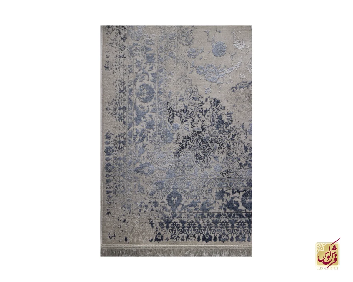 فرش وینتیج 9216 کرم نسکافه‌ای آبی - تصویر 2