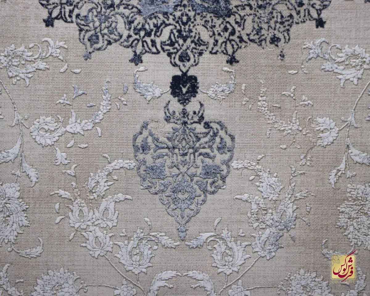 فرش وینتیج 9216 کرم نسکافه‌ای آبی - تصویر 3