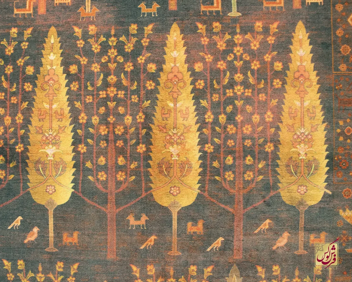 فرش وینتیج t1026 طوسی نارنجی - تصویر 2