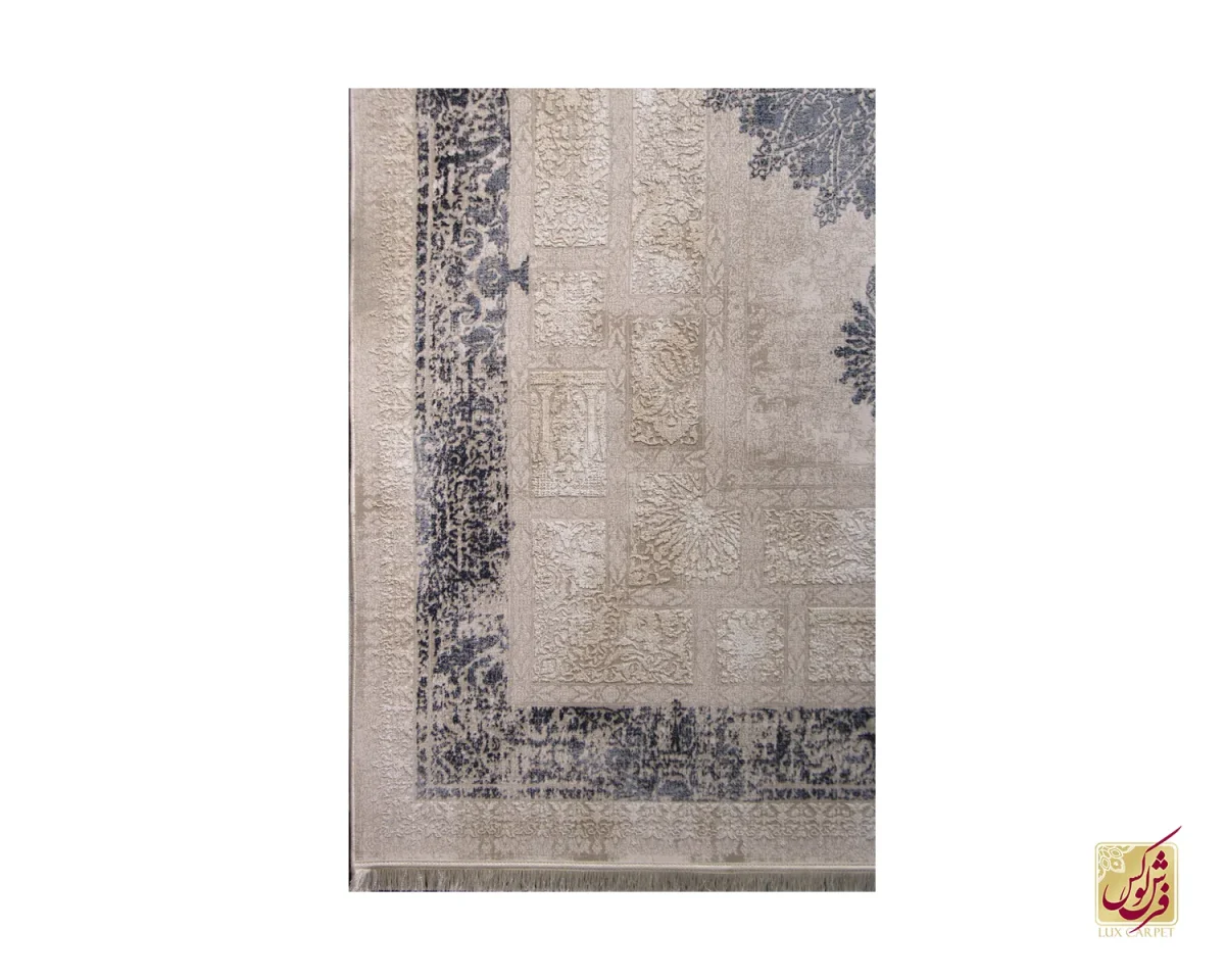 فرش وینتیج 9516 کرم نسکافه‌ای آبی - تصویر 3
