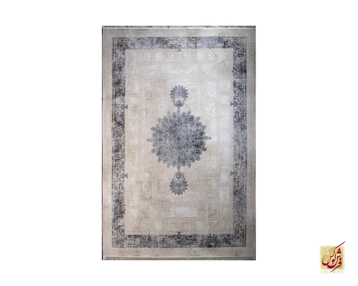 فرش وینتیج 9516 کرم نسکافه‌ای آبی - تصویر 1