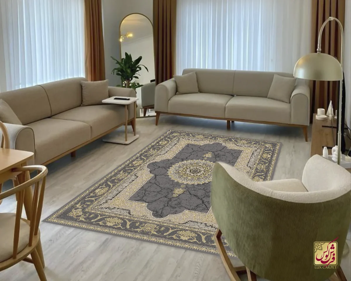 فرش کلاسیک 6024 نقره ای طلایی - تصویر 1
