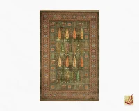فرش ابریشم ماشینی T1049 سبز نارنجی - تصویر 2