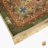 فرش ابریشم ماشینی T1049 سبز نارنجی - تصویر 10