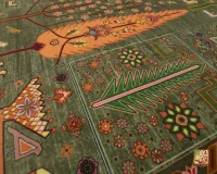 فرش ابریشم ماشینی T1049 سبز نارنجی - تصویر 6