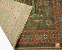 فرش ابریشم ماشینی T1049 سبز نارنجی - تصویر 9
