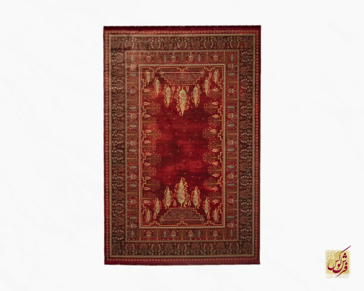 فرش ابریشم ماشینی T1060 لاکی - تصویر 1