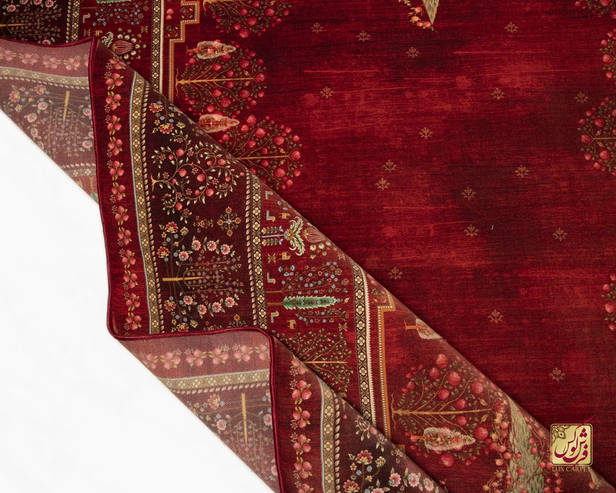 فرش ابریشم ماشینی T1060 لاکی - تصویر 2