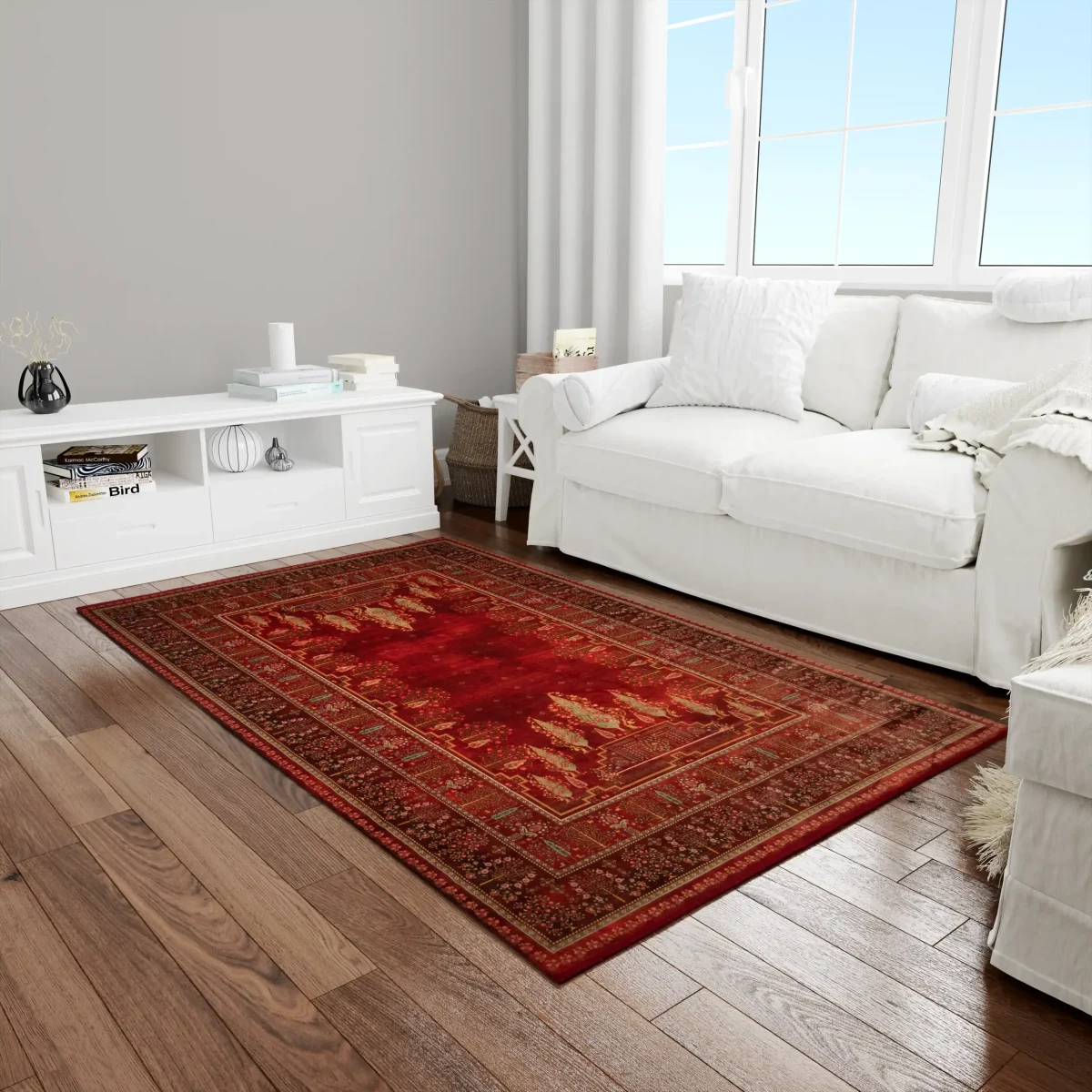 فرش ابریشم ماشینی T1060 لاکی - تصویر 11