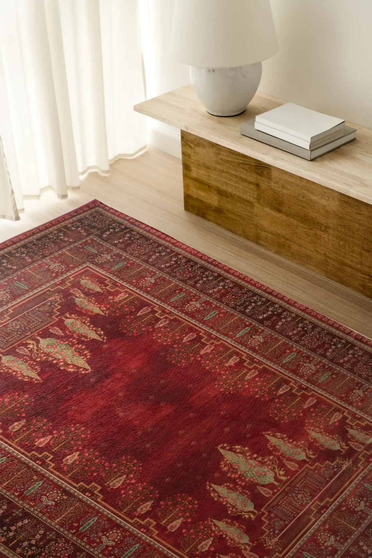 فرش ابریشم ماشینی T1060 لاکی - تصویر 12