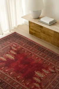فرش ابریشم ماشینی T1060 لاکی - تصویر 12