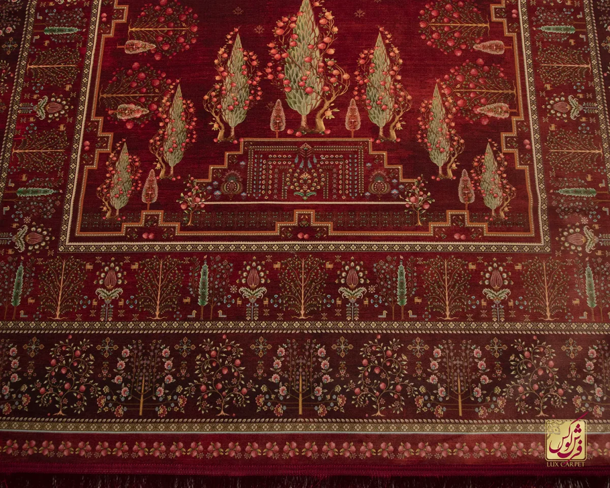 فرش ابریشم ماشینی T1060 لاکی - تصویر 4