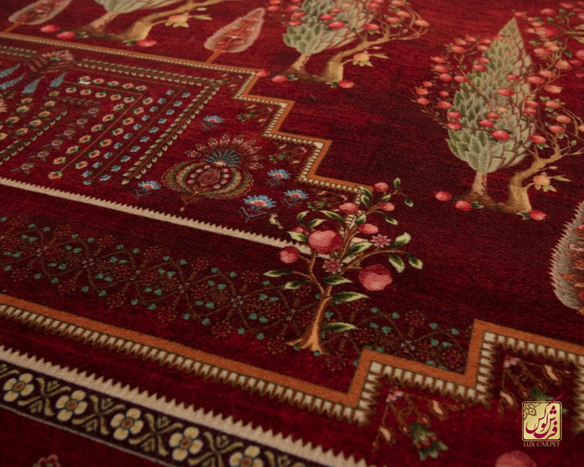 فرش ابریشم ماشینی T1060 لاکی - تصویر 5