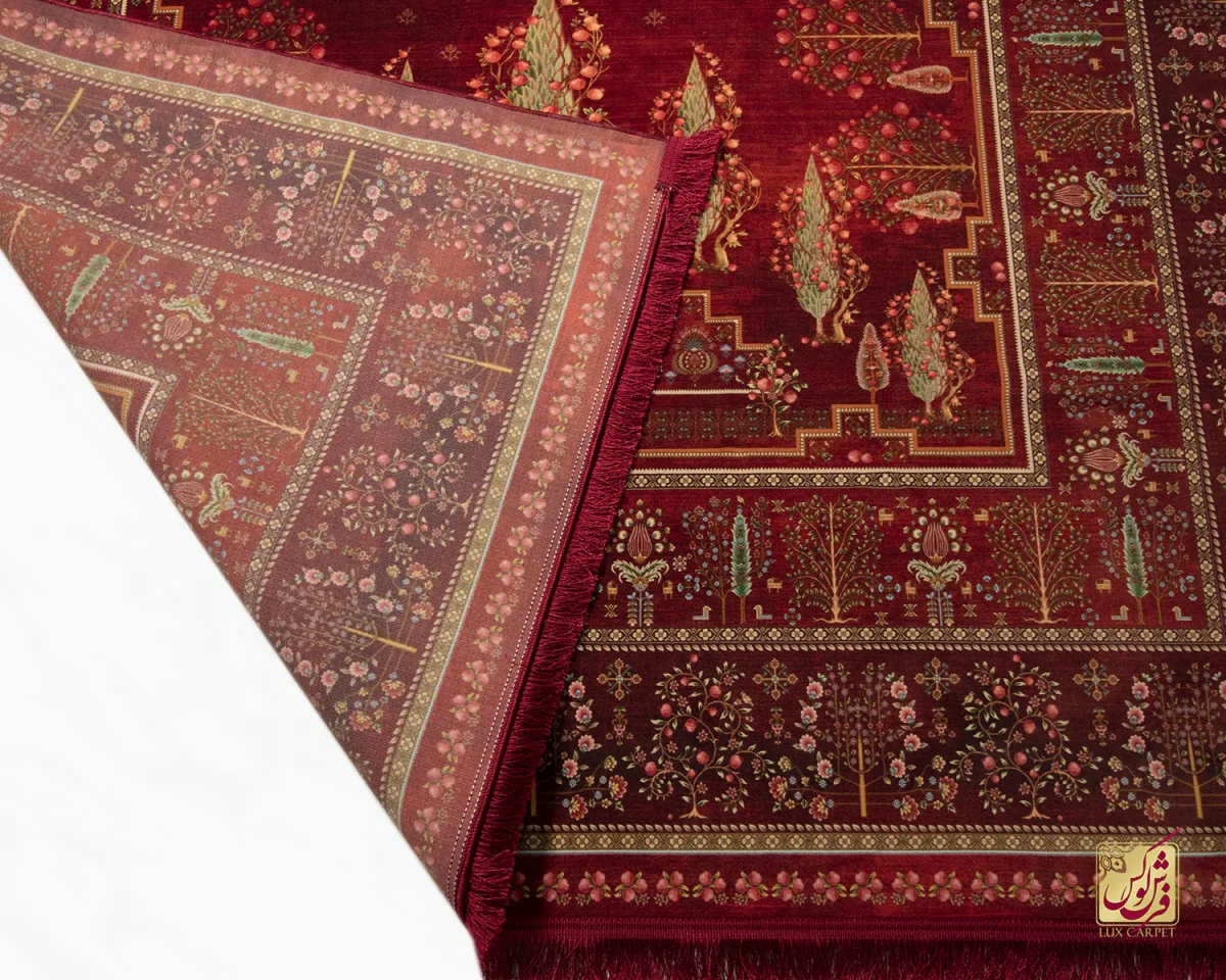 فرش ابریشم ماشینی T1060 لاکی - تصویر 9