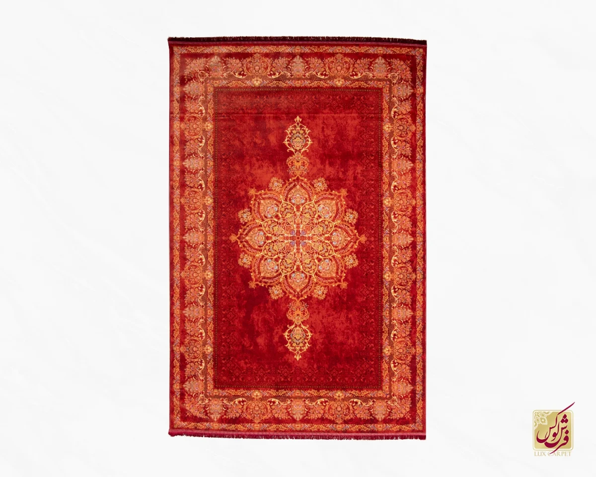 فرش ابریشم ماشینی X1969 قرمز لاکی - تصویر 1