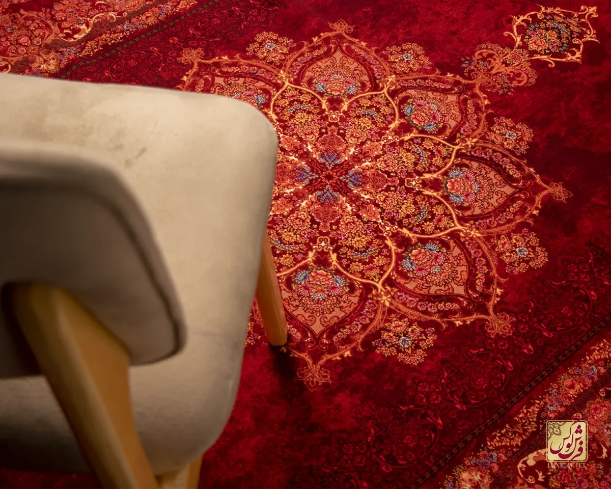 فرش ابریشم ماشینی X1969 قرمز لاکی - تصویر 11