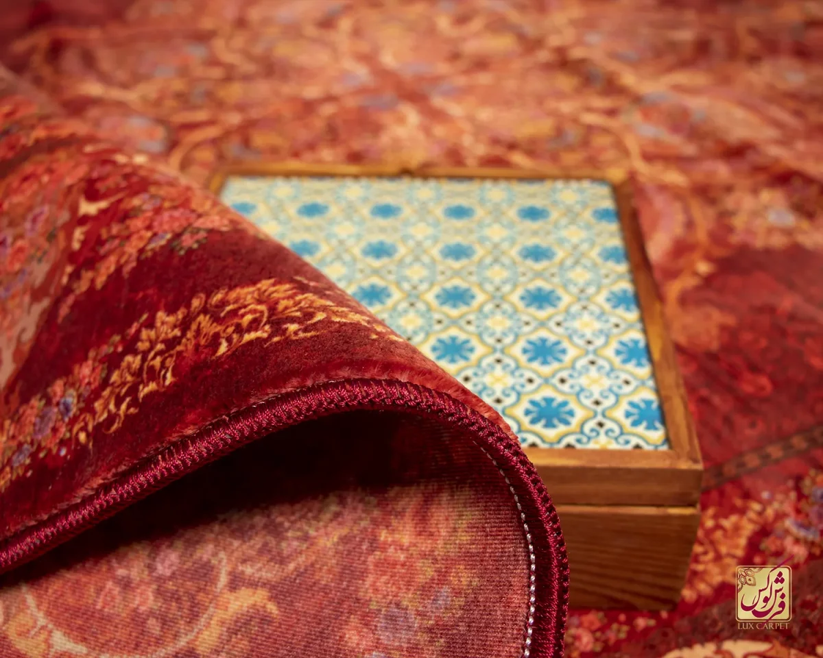 فرش ابریشم ماشینی X1969 قرمز لاکی - تصویر 12