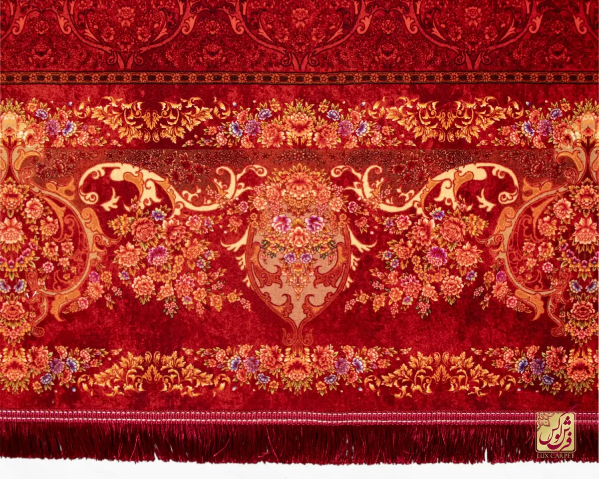 فرش ابریشم ماشینی X1969 قرمز لاکی - تصویر 6