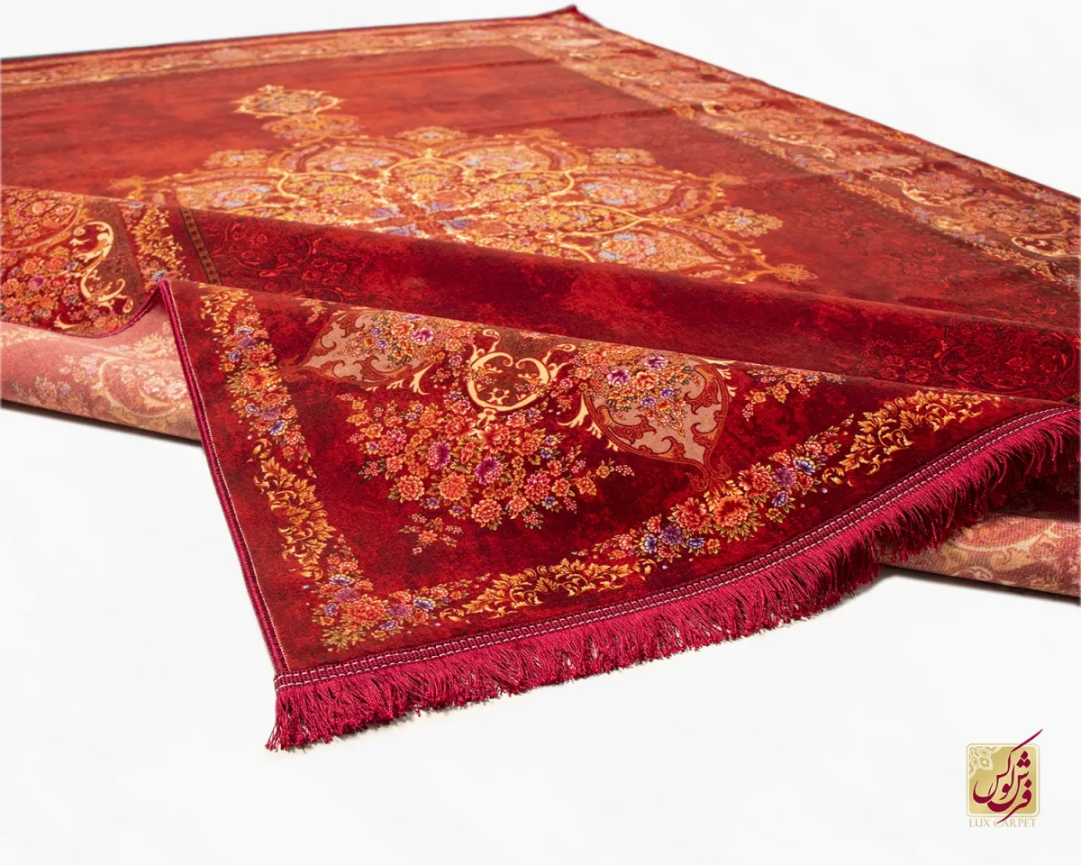 فرش ابریشم ماشینی X1969 قرمز لاکی - تصویر 9