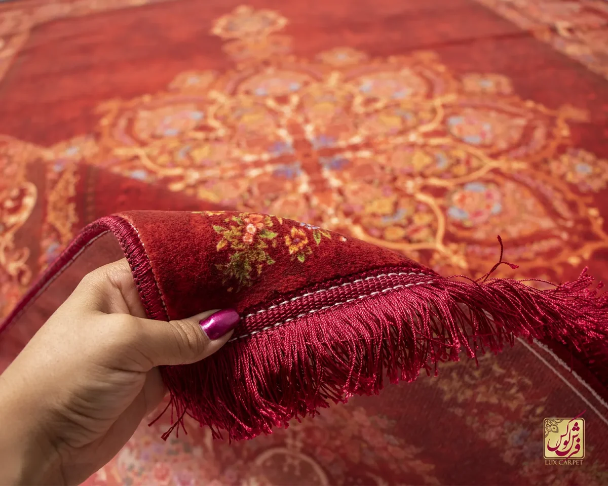 فرش ابریشم ماشینی X1969 قرمز لاکی - تصویر 10