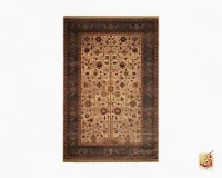 فرش ابریشم ماشینی Z1086 کرم حاشیه سرمه ای - Image 2