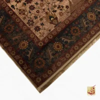 فرش ابریشم ماشینی Z1086 کرم حاشیه سرمه ای - Image 11