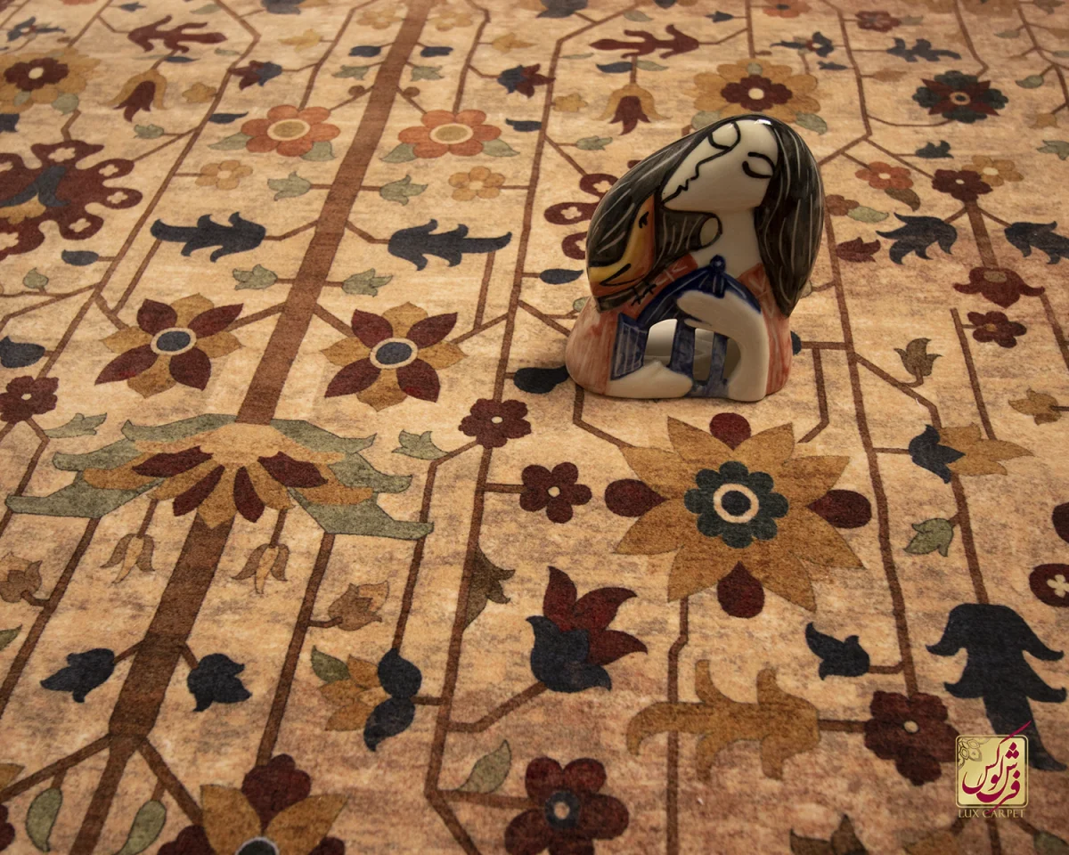 فرش ابریشم ماشینی Z1086 کرم حاشیه سرمه ای - تصویر 12