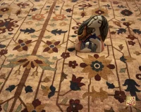 فرش ابریشم ماشینی Z1086 کرم حاشیه سرمه ای - Image 12