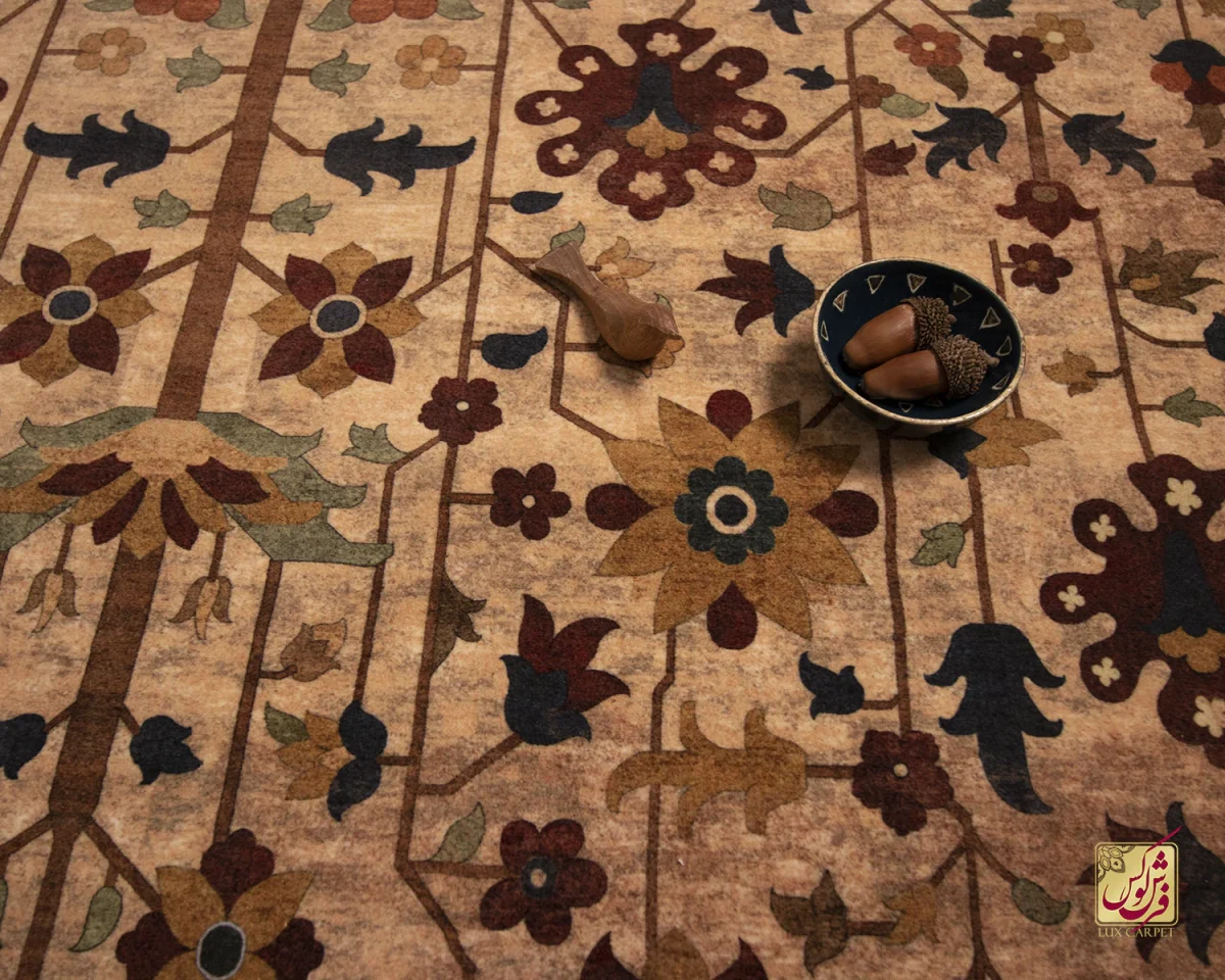 فرش ابریشم ماشینی Z1086 کرم حاشیه سرمه ای - تصویر 13