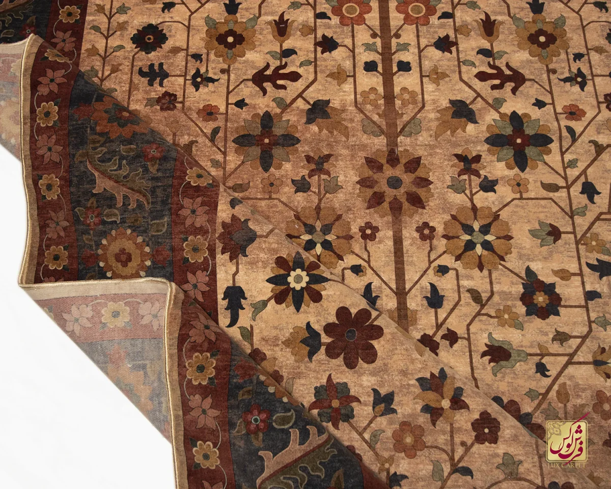 فرش ابریشم ماشینی Z1086 کرم حاشیه سرمه ای - تصویر 3