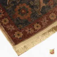 فرش ابریشم ماشینی Z1086 کرم حاشیه سرمه ای - Image 4