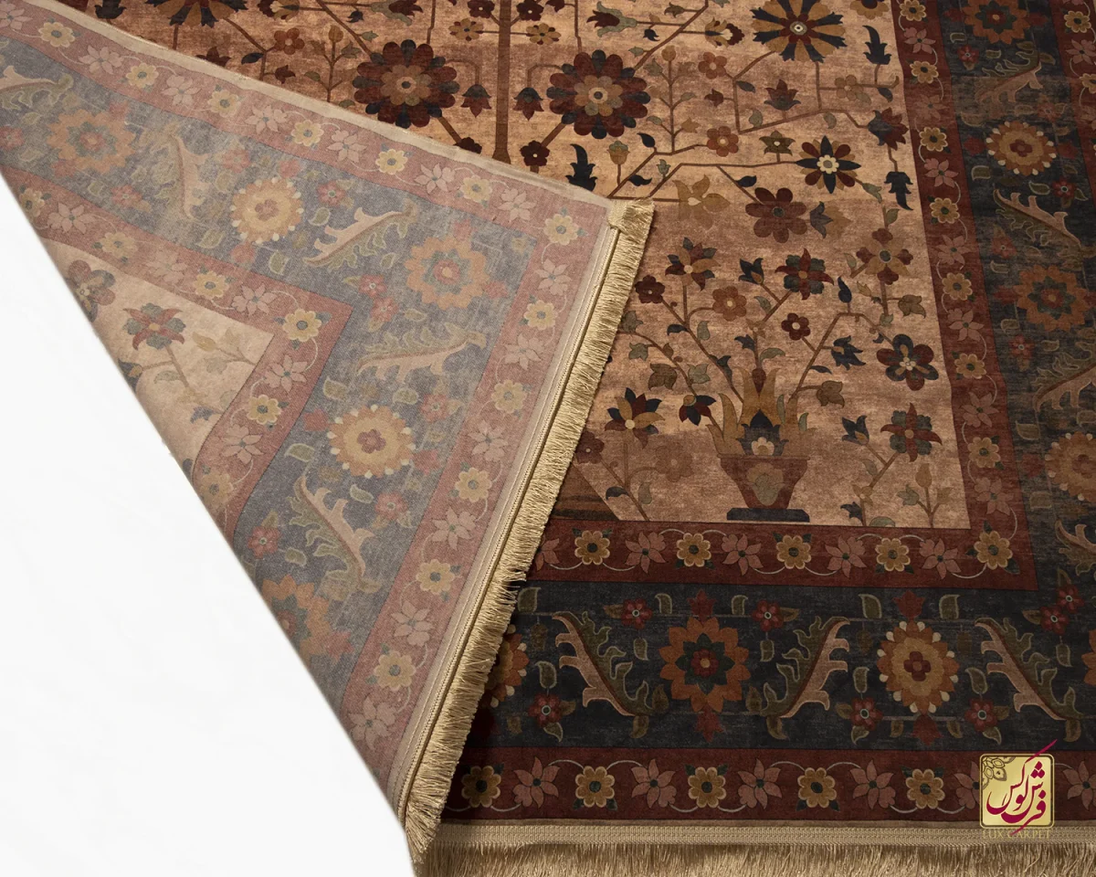 فرش ابریشم ماشینی Z1086 کرم حاشیه سرمه ای - تصویر 5