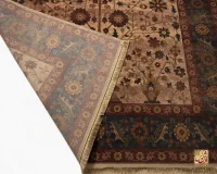 فرش ابریشم ماشینی Z1086 کرم حاشیه سرمه ای - Image 5