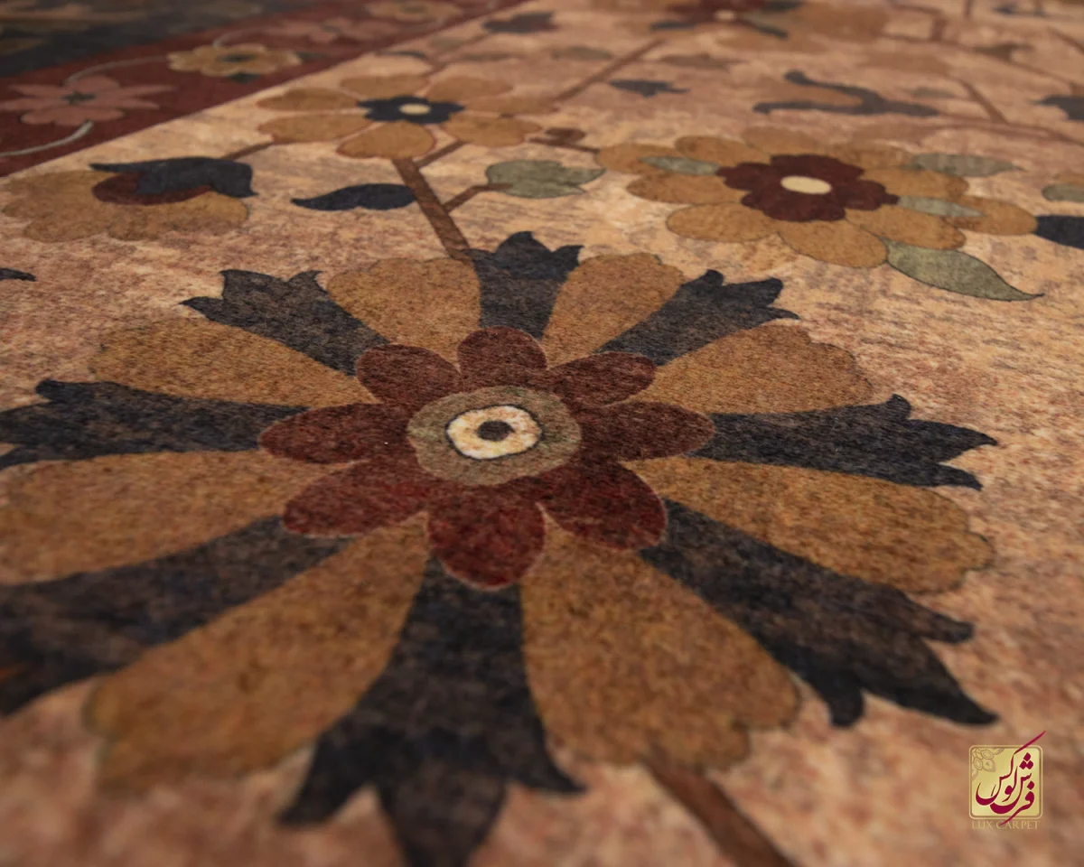 فرش ابریشم ماشینی Z1086 کرم حاشیه سرمه ای - تصویر 6