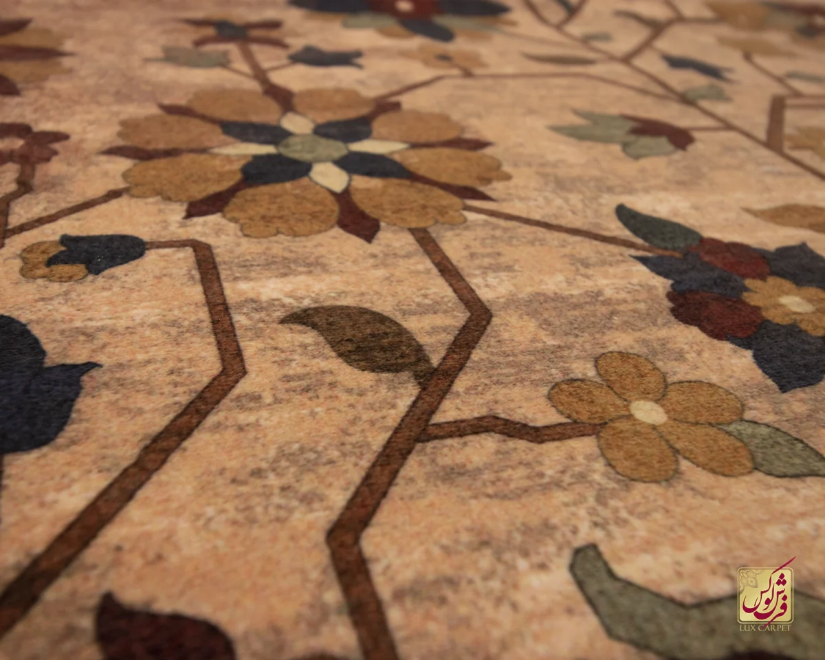 فرش ابریشم ماشینی Z1086 کرم حاشیه سرمه ای - تصویر 7