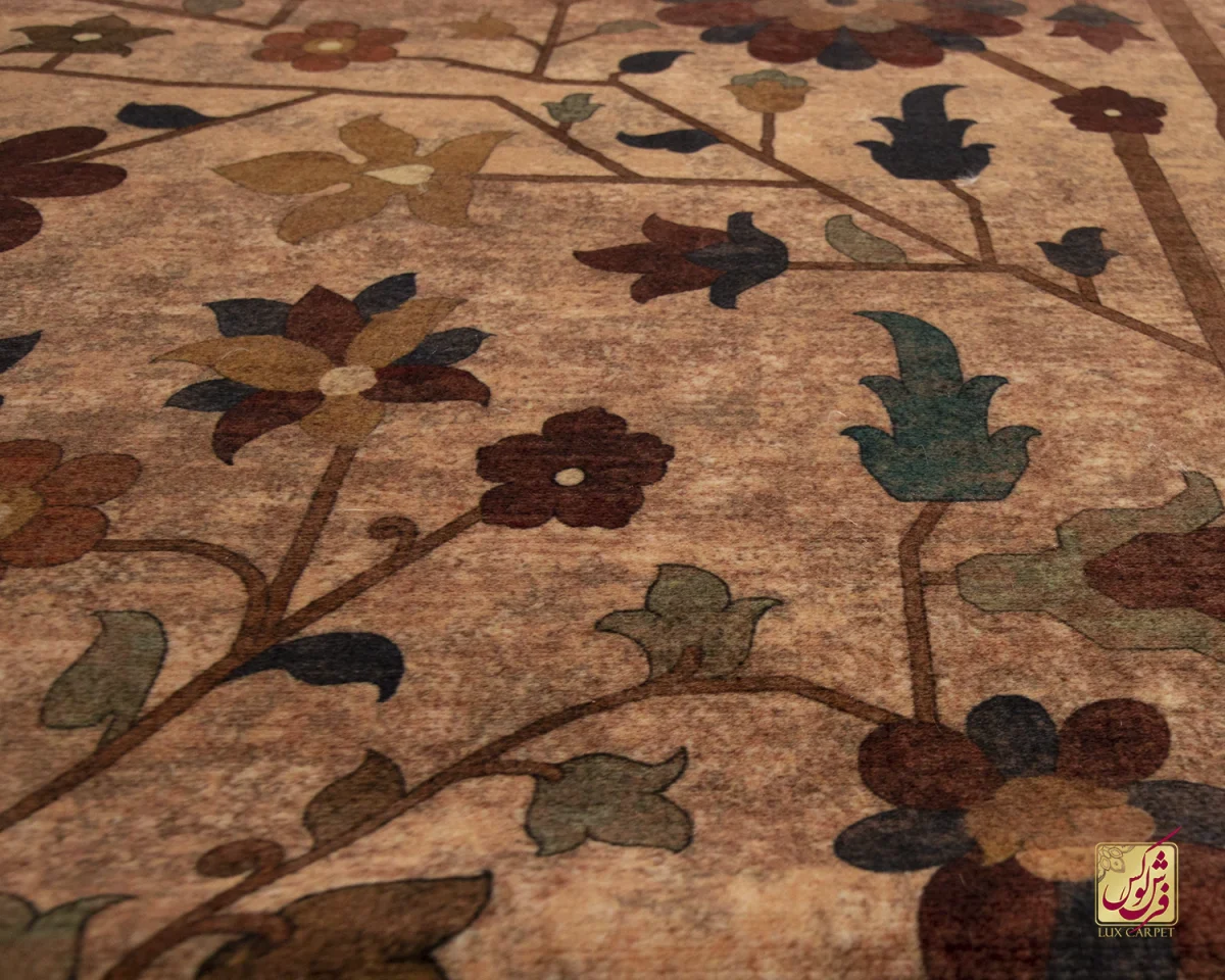 فرش ابریشم ماشینی Z1086 کرم حاشیه سرمه ای - تصویر 8