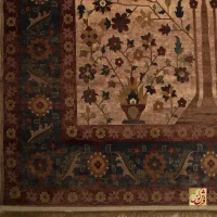 فرش ابریشم ماشینی Z1086 کرم حاشیه سرمه ای - Image 10