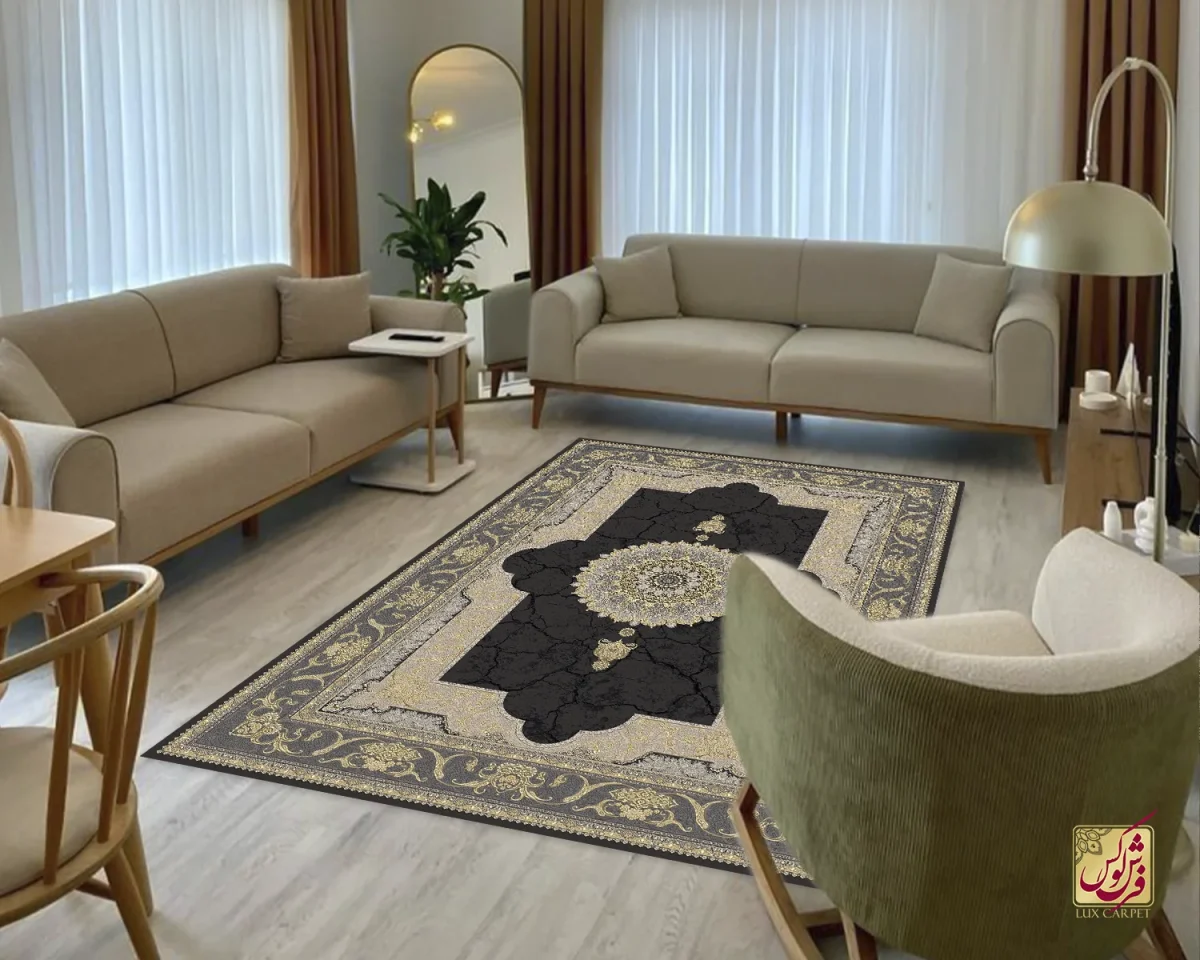 فرش کلاسیک 6024 ذغالی طلایی - تصویر 1