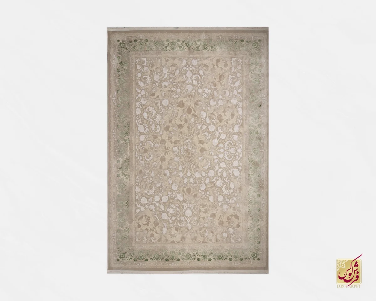 فرش وینتیج 3022 نسکافه‌ای کرم حاشیه سبز - تصویر 2