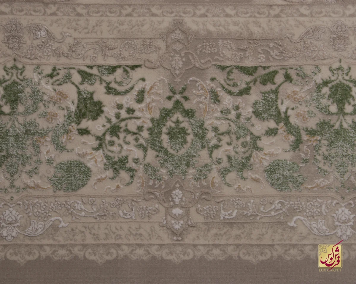 فرش وینتیج 3022 نسکافه‌ای کرم حاشیه سبز - تصویر 6