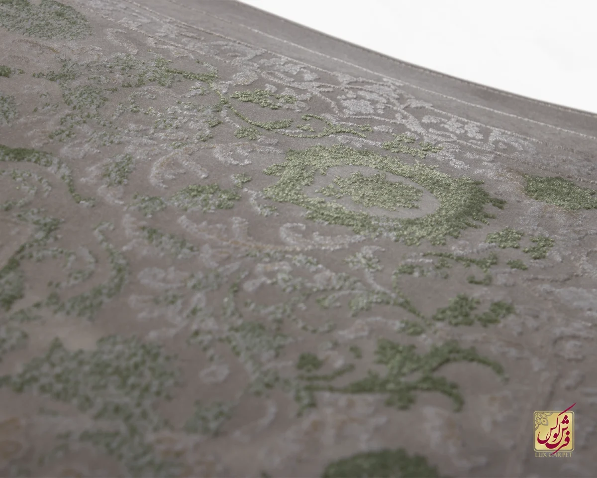 فرش وینتیج 3022 نسکافه‌ای کرم حاشیه سبز - تصویر 9