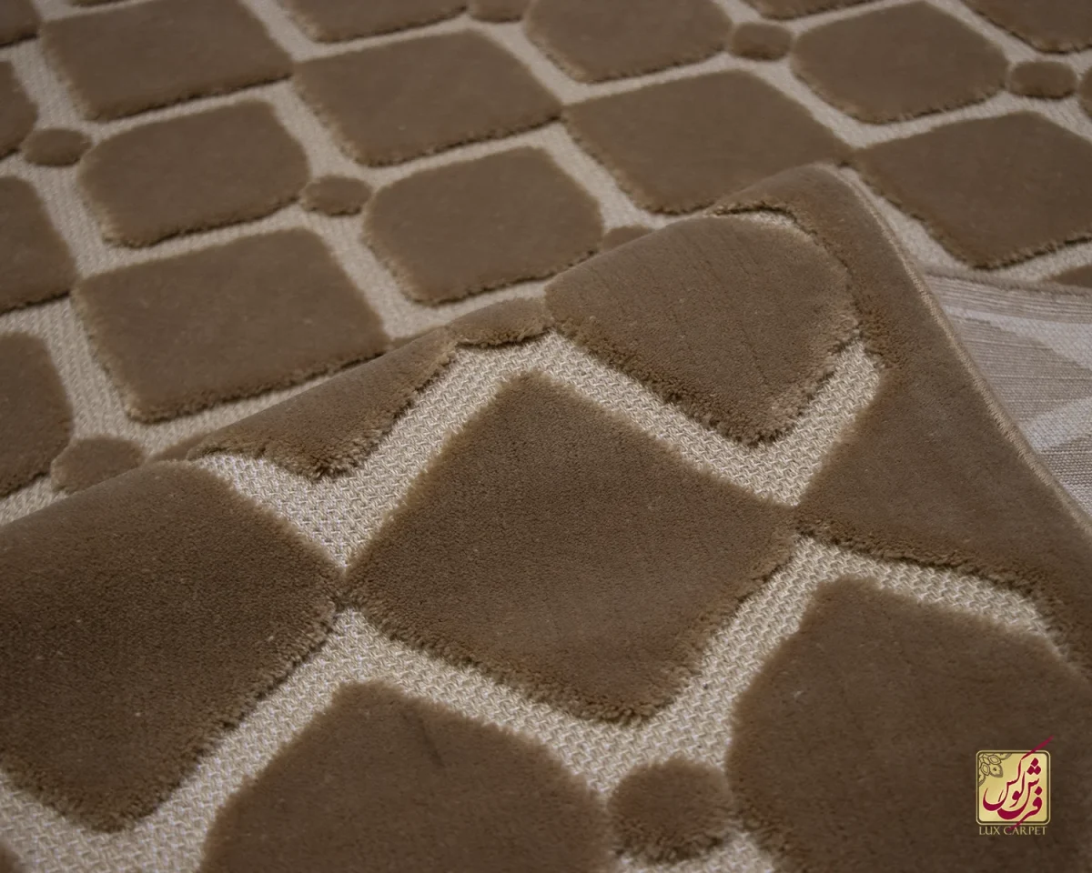 فرش مینیمال H/44012 قهوه‌ای کرم - تصویر 2