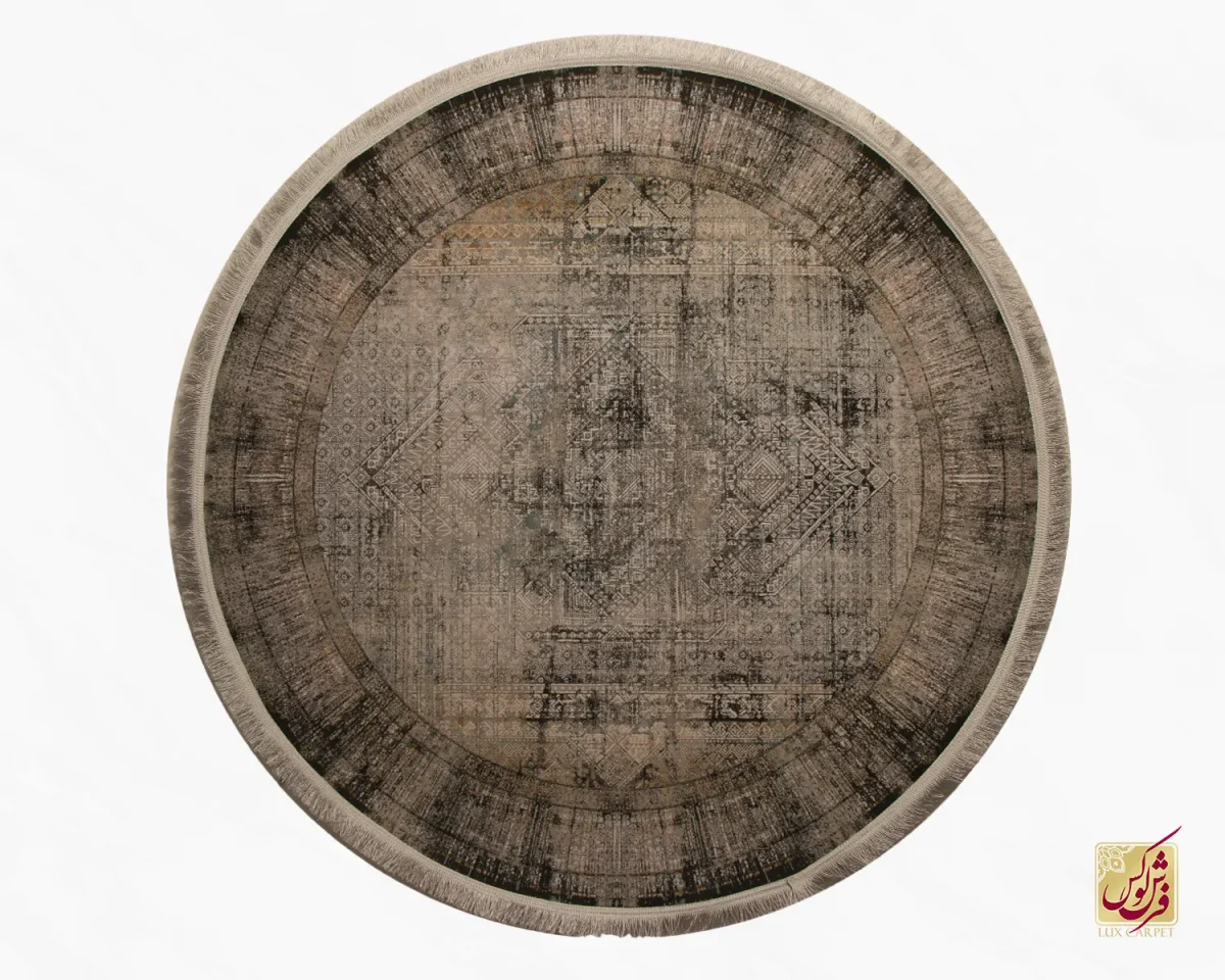 فرش گرد وینتیج 536 طوسی آجری - تصویر 1