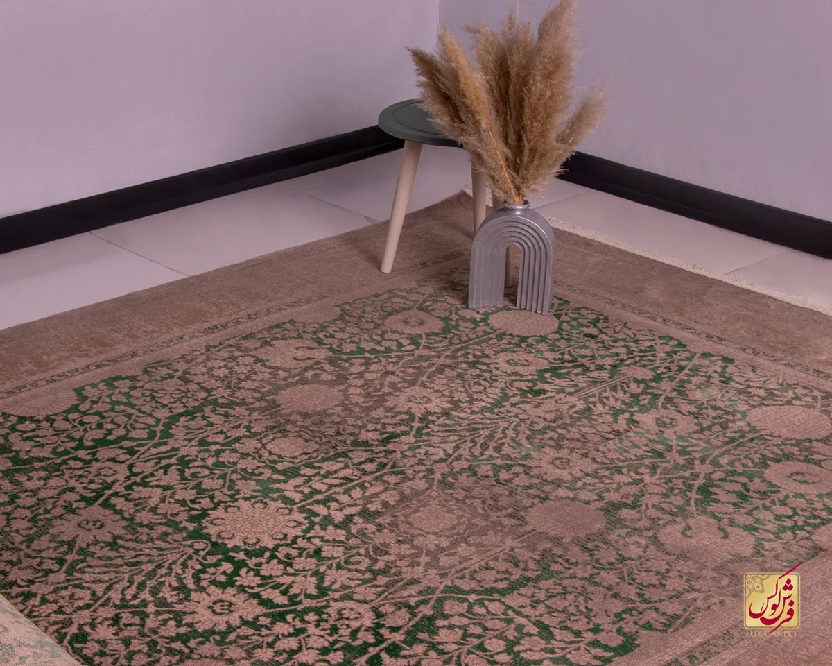 فرش وینتیج HR 165 نسکافه‌ای سبز - تصویر 1