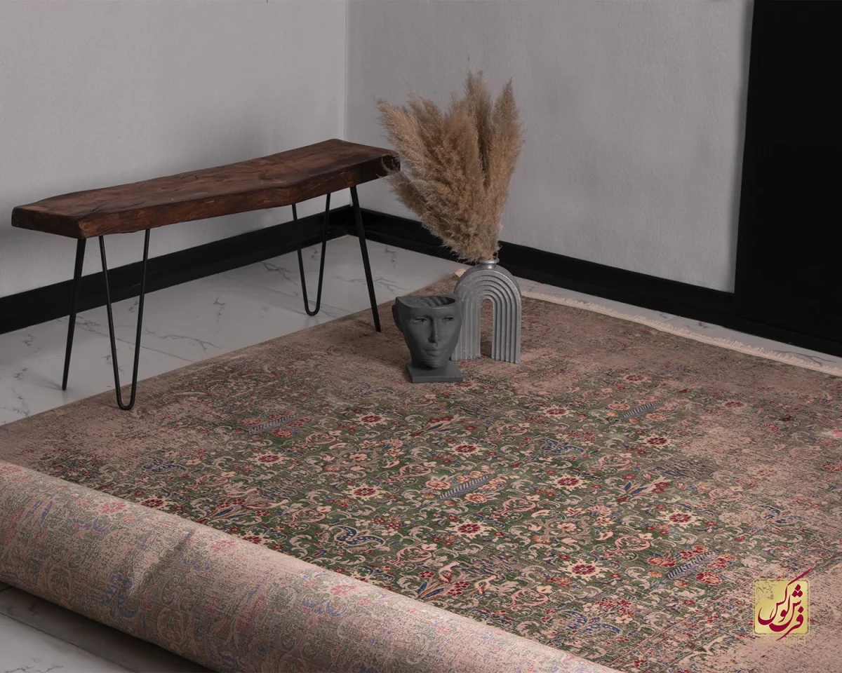 فرش وینتیج HR 188 نسکافه ای سبز - تصویر 1