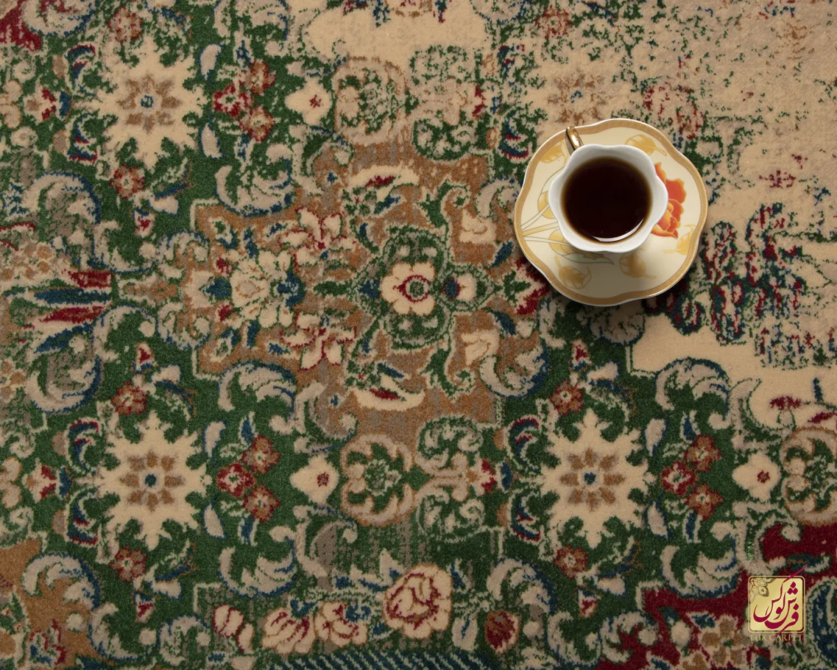 فرش وینتیج HR 186 نسکافه‌ای سبز - تصویر 14