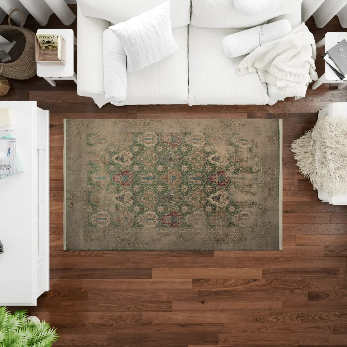 فرش وینتیج HR 186 نسکافه‌ای سبز - تصویر 9