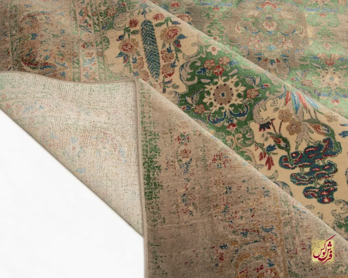 فرش وینتیج HR 186 نسکافه‌ای سبز - تصویر 3