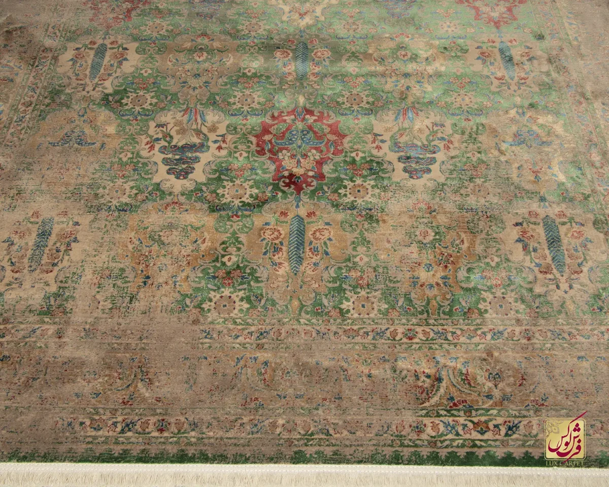 فرش وینتیج HR 186 نسکافه‌ای سبز - تصویر 10