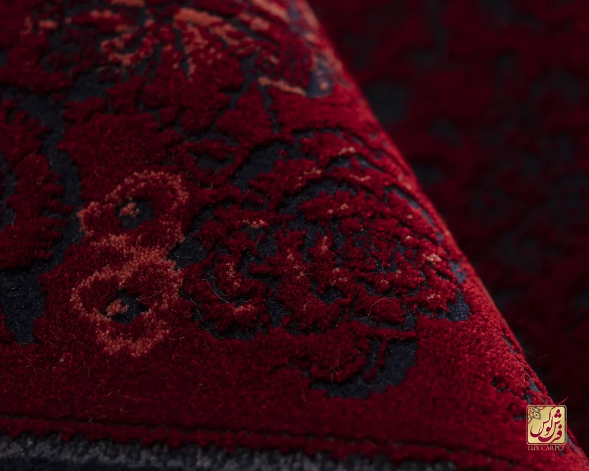 فرش وینتیج کتیبه lsk قرمز سورمه ای - تصویر 11